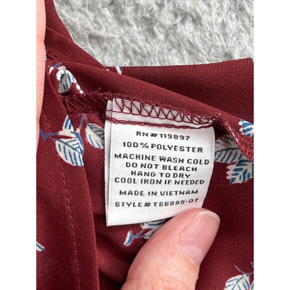 Collective Concepts Shirt Women Large Red Patterned Flowy V Neck Top Long Sleeve - Picture 4 of 6